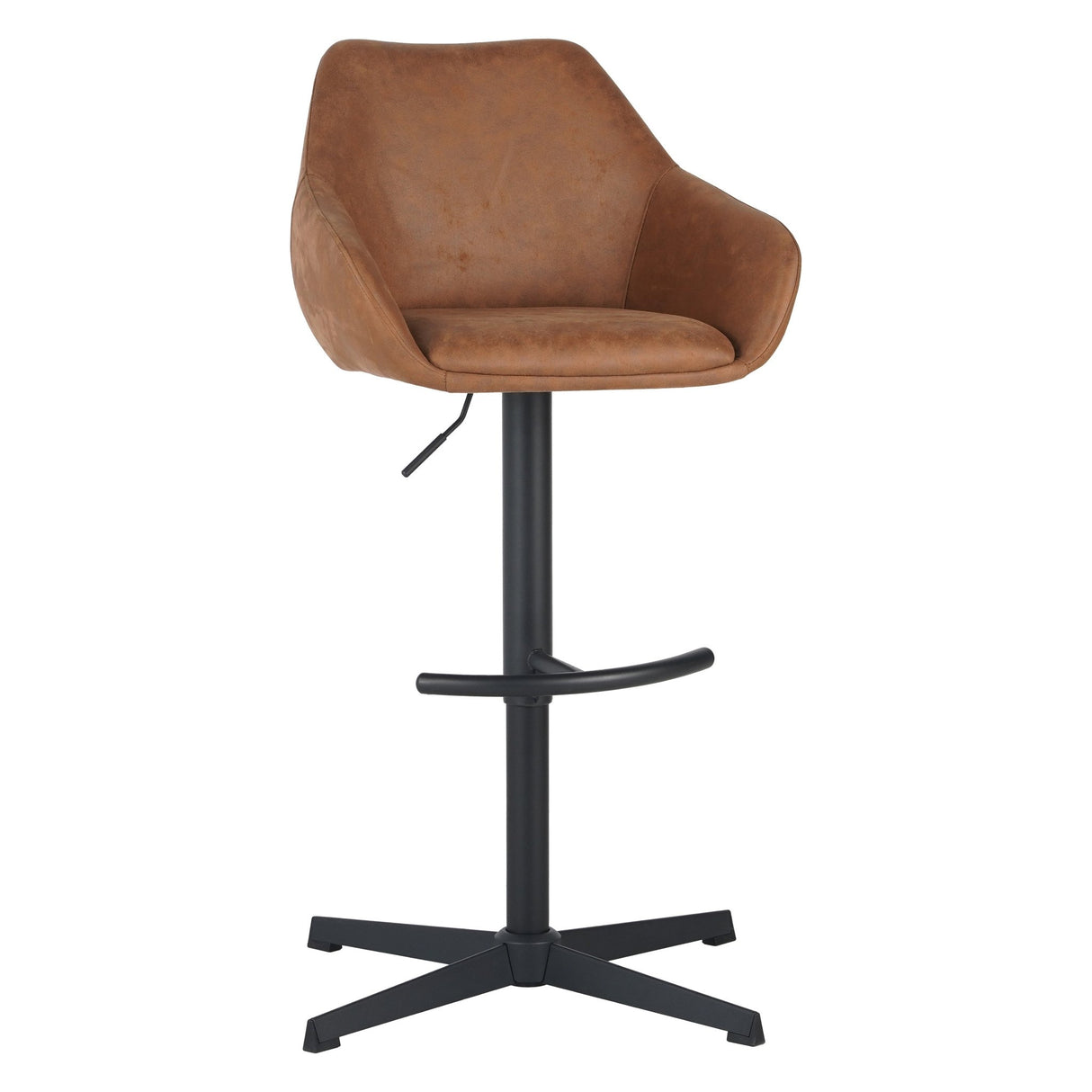 Venom Bar Stool Cognac Eco-leather - Adjustable Swivel Bar Chair with Armrest 