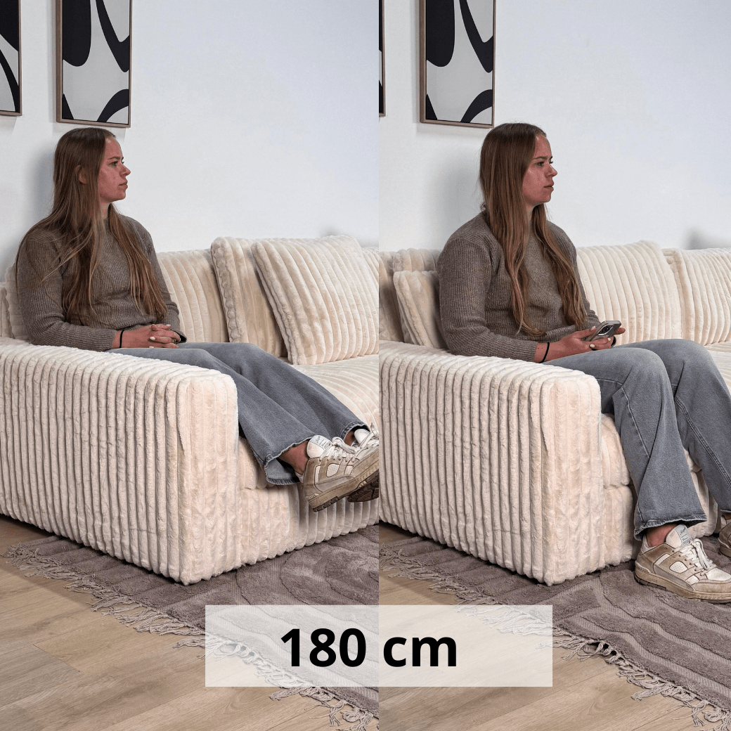 3-seater corner sofa XXL Beige Ribbed sofa Nia