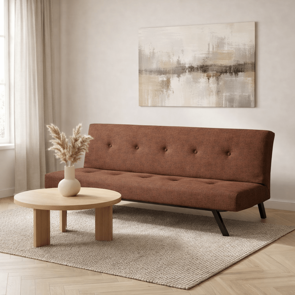3-Seater Sofa Bed Zoly Brown Fabric - 180 cm - Without Armrests - Button-Tufted 