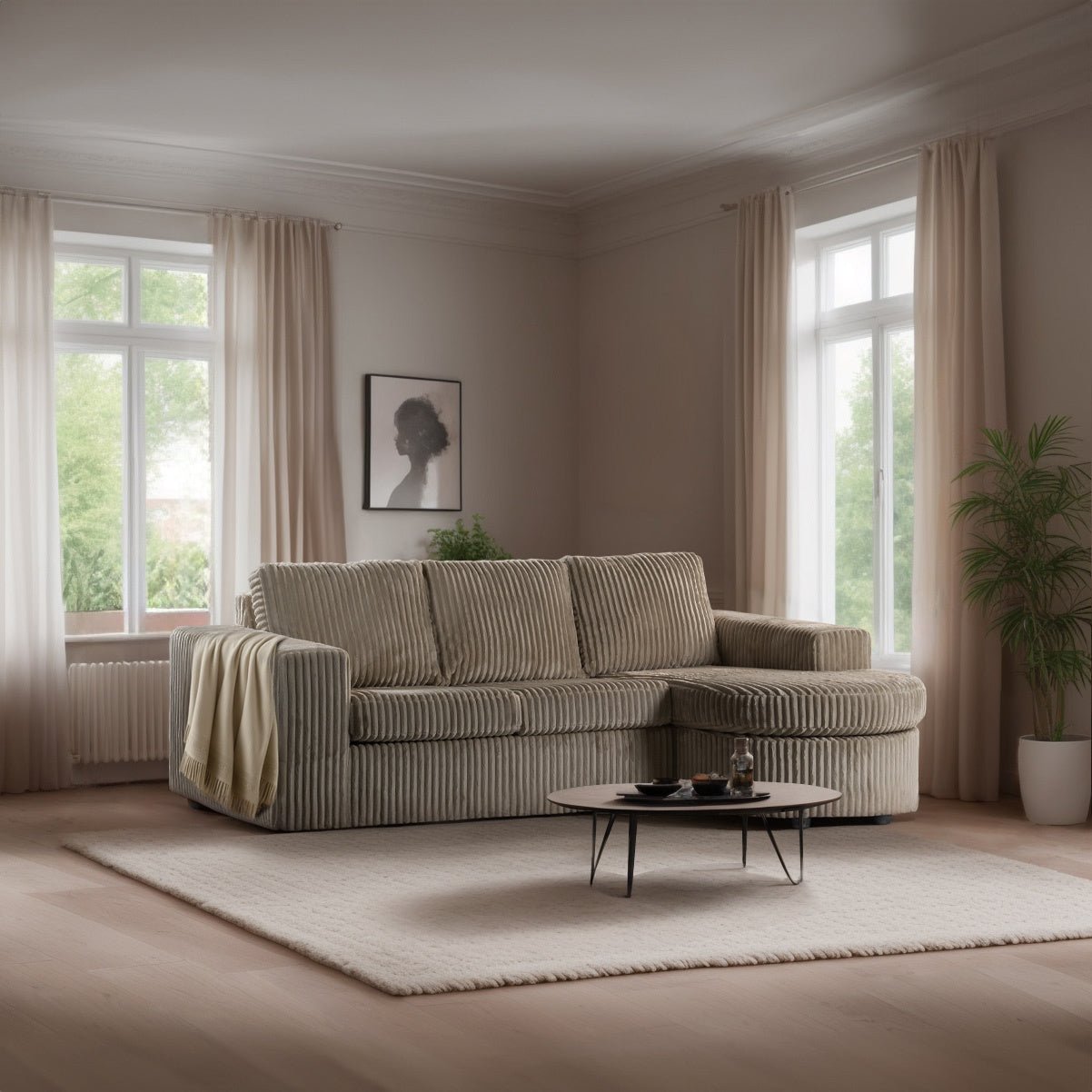 Sofa Flores DH Interior Beige Ambient photo diagonal front view