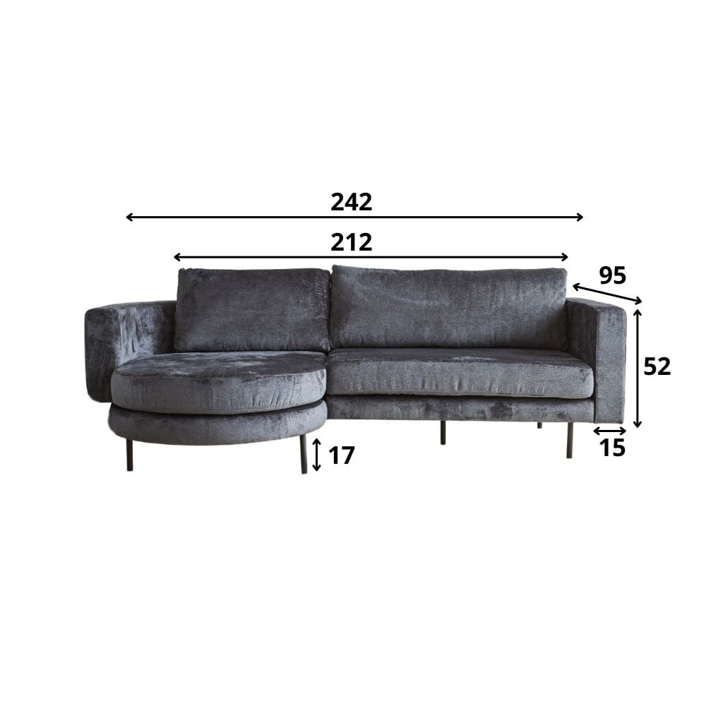 Sofa Bella Dimehouse Anthracite LxWxH 138x98x55 Fabric White photo size indication