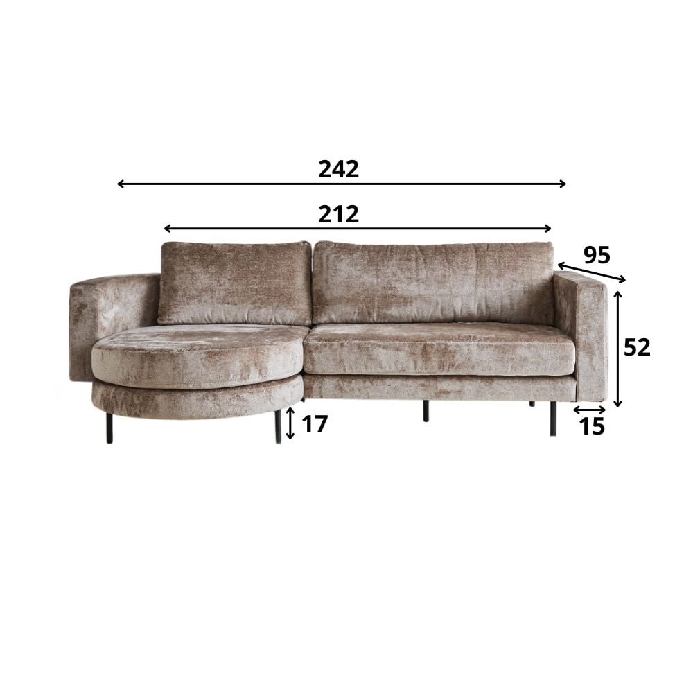 Sofa Bella Dimehouse Taupe LxWxH 138x98x55 Fabric White photo size indication