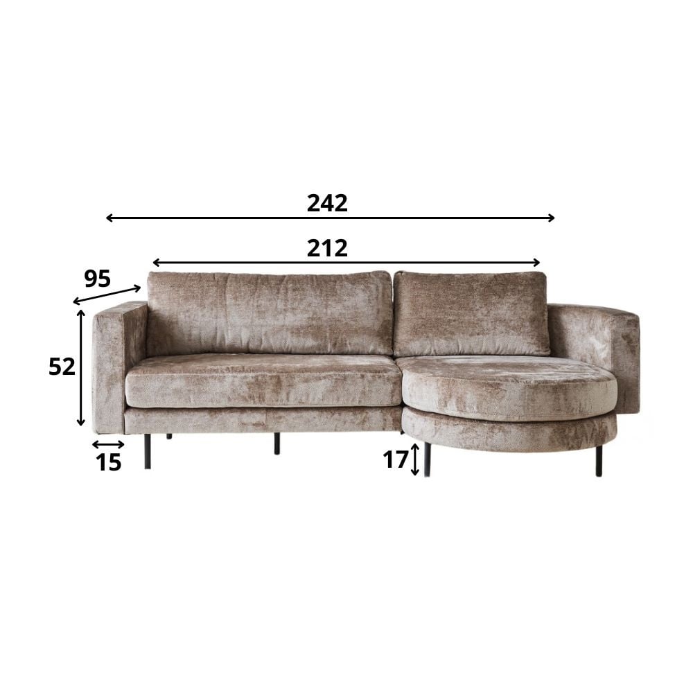 Sofa Bella Dimehouse Taupe LxWxH 138x98x55 Fabric White photo size indication