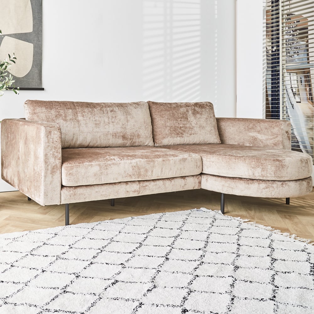 Sofa Bella Dimehouse Taupe LxWxH 138x98x55 Fabric Atmospheric photo diagonal front view