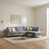 3-zits hoekbank Perla stof grijs rechts sfeerfoto in modern interieur