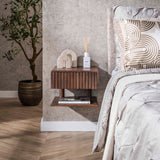 Nachtkastjes - Zwevend Nachtkastje Dex Acaciahout Drift Brown 1 Lade Open Plank - Dimehouse