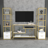 TV furniture set Robbins Gold Gold White Melamine 198x160x39 cm