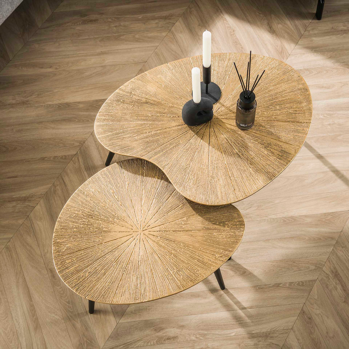 Coffee table set Kidney – Metal Antique Gold (2-piece) 