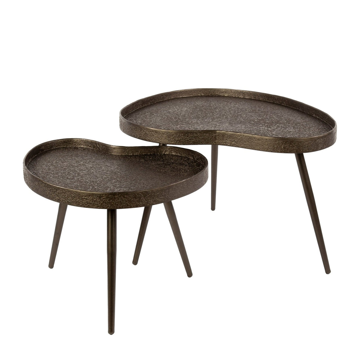 Contour kidney-shaped coffee tables set bronze liquid metal 