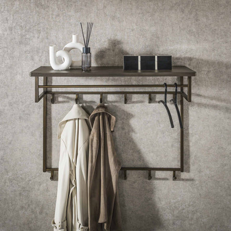 Coat rack Ferre 12-Hook - With Hat Shelf - Antique Bronze Metal 