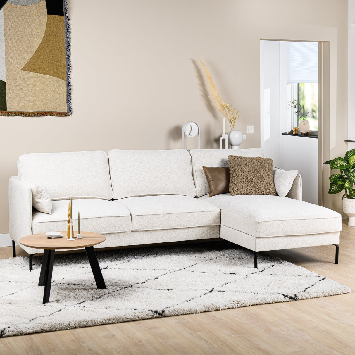 Corner sofa Peppin fabric cream - right 