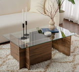 Rectangular Modern Coffee Table Vetroni Walnut Look - Glass - 105x65 cm 