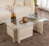 Rectangular Modern Coffee Table Vetroni Travertine Look - Glass - 105x65 cm 