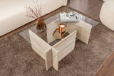 Rectangular Modern Coffee Table Vetroni Travertine Look - Glass - 105x65 cm 
