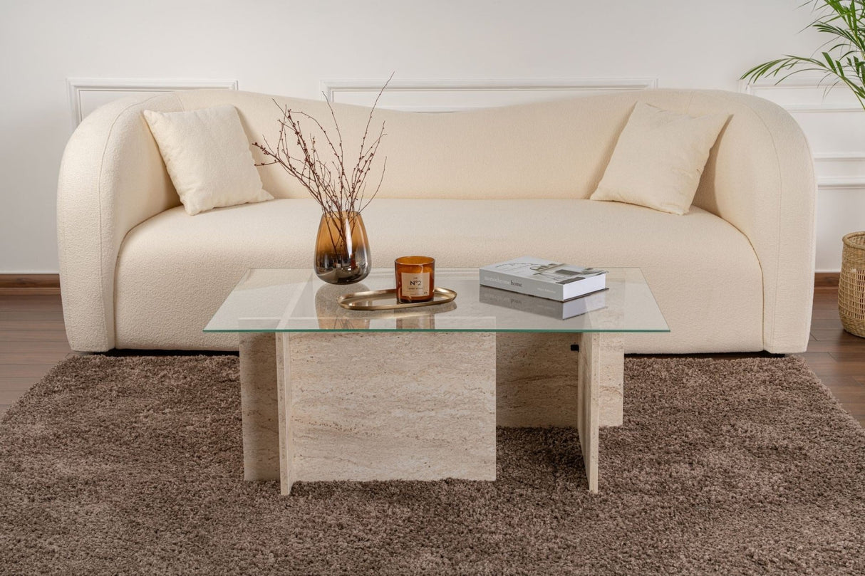 Rectangular Modern Coffee Table Vetroni Travertine Look - Glass - 105x65 cm 