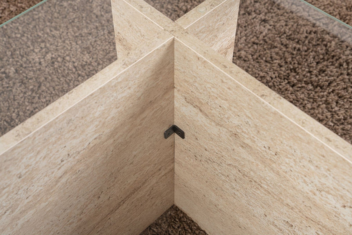 Rectangular Modern Coffee Table Vetroni Travertine Look - Glass - 105x65 cm 