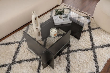 Rectangular Modern Coffee Table Vetroni Black Wood Look - Glass - 105x65 cm 