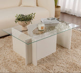 Rectangular Modern Coffee Table Vetroni White Wood Look - Glass - 105x65 cm 