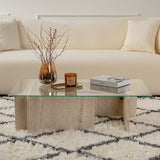 Coffee Table Glass Marble Look Opal 105x65 cm 