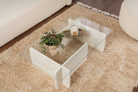 Coffee Table White Melamine Glass Opal 105x65x30 cm 