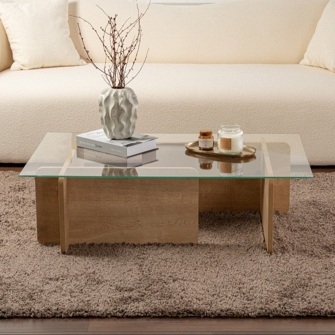 Coffee table Natural Glass Opal 105x65x30 cm 