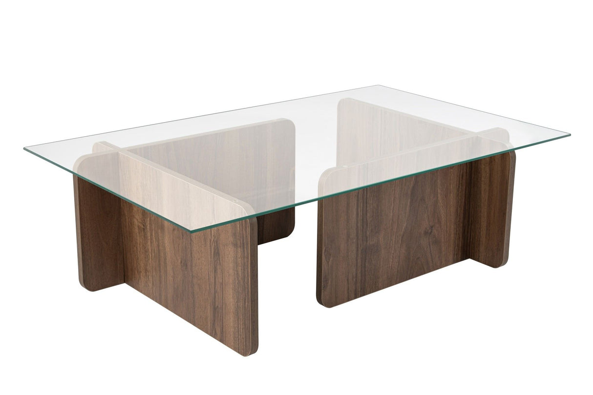 Coffee table Natural Walnut Glass Opal 105x65x30 cm 