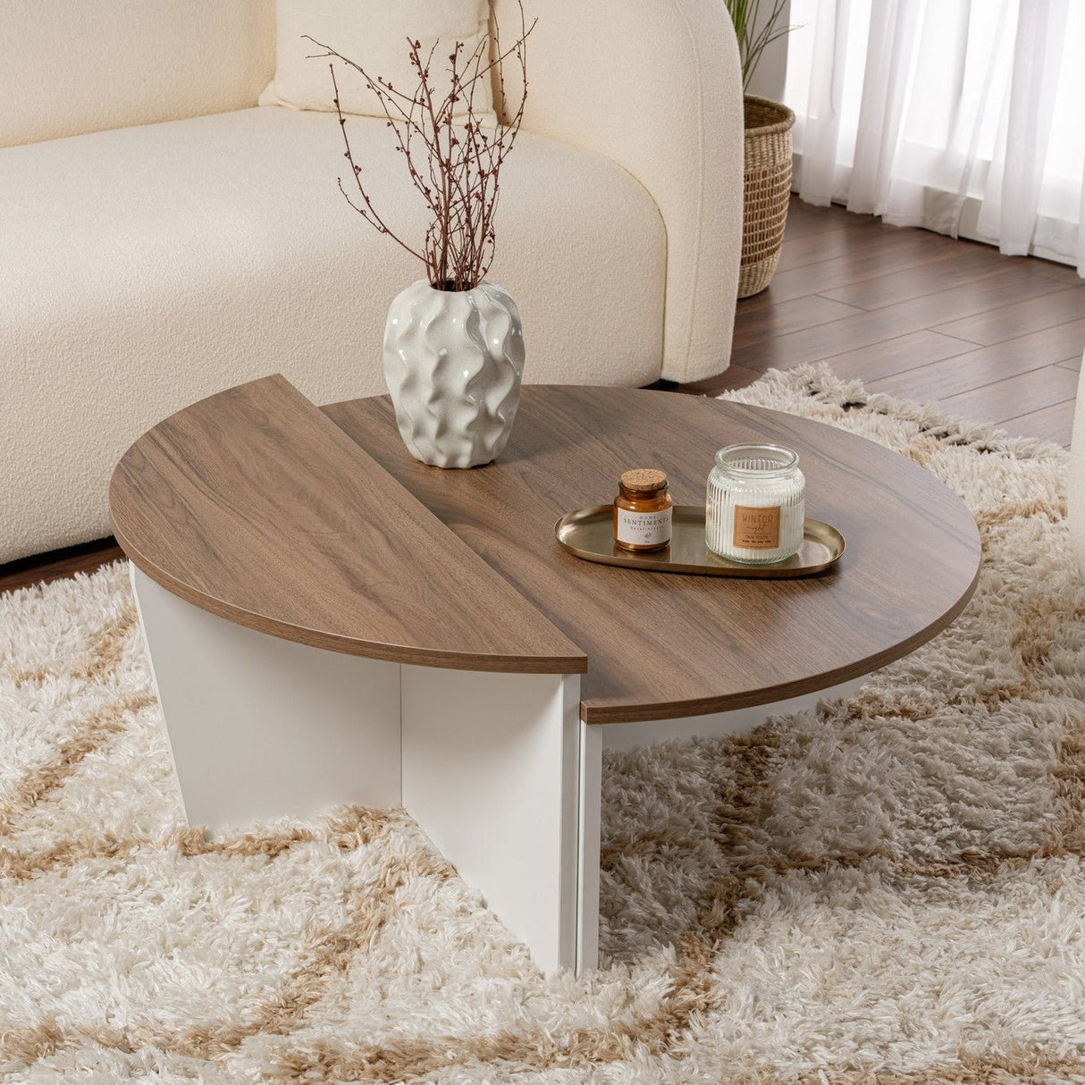 Orion coffee table Walnut and White 90x60 cm Walnut White Melamine 