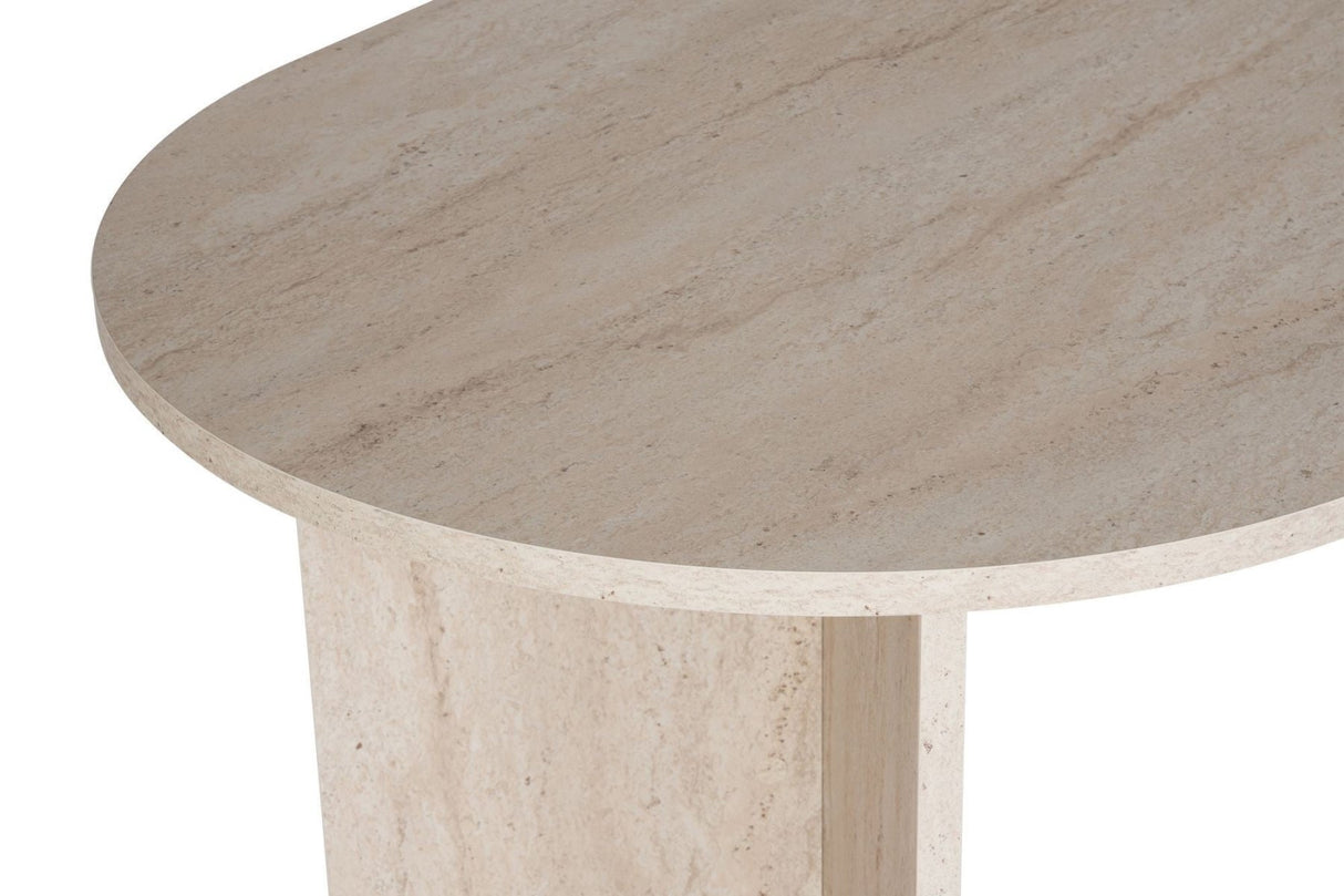 Eettafels - Ovale eettafel travertin melamine - Japandi - 180x89,5x75 cm - Sota - Dimehouse