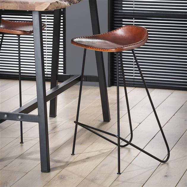 Barkrukken - Barkruk Bruin Leer Bruce - 67 cm - Zonder Rugleuning - Dimehouse