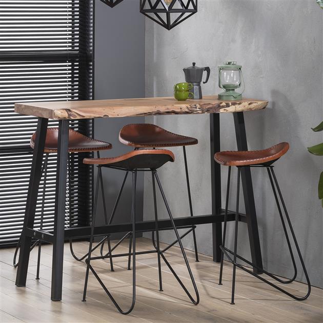 Barkrukken - Barkruk Bruin Leer Bruce - 67 cm - Zonder Rugleuning - Dimehouse