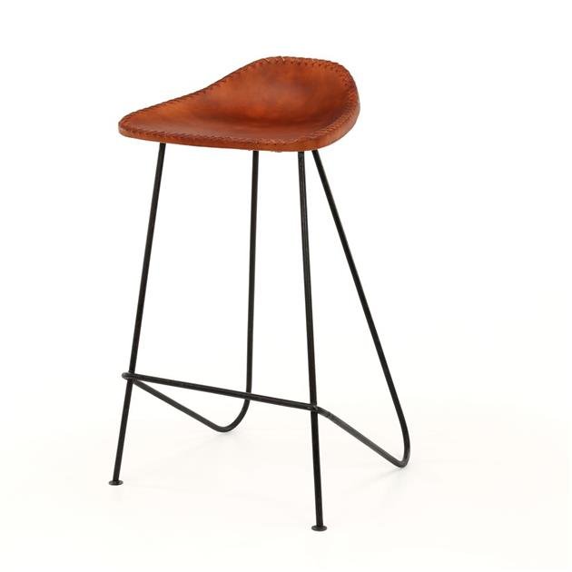 Barkrukken - Barkruk Bruin Leer Bruce - 67 cm - Zonder Rugleuning - Dimehouse