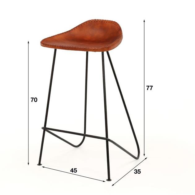 Barkrukken - Barkruk Bruin Leer Bruce - 67 cm - Zonder Rugleuning - Dimehouse