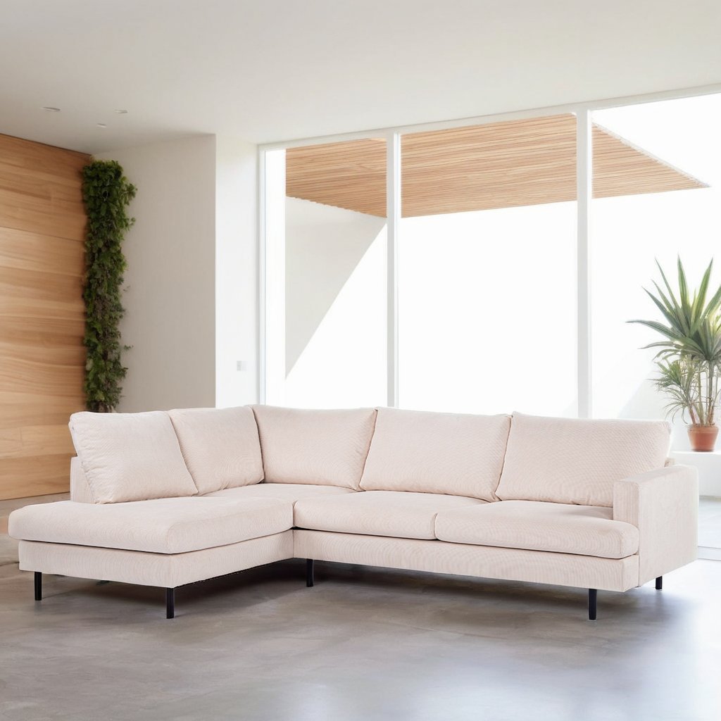 Banken - 3 - zits hoekbank Chiara ribstof beige - Dimehouse