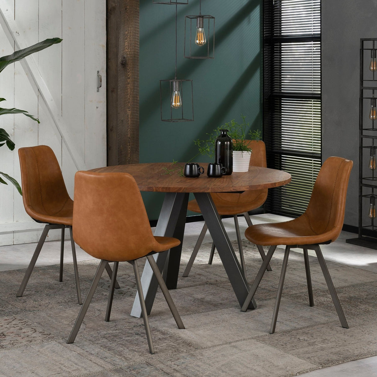 Set of 4 Dining Chairs Siena Saddle PU brown 