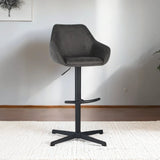 Venom Bar Stool Anthracite Eco-leather - Adjustable Swivel Bar Chair with Armrest 