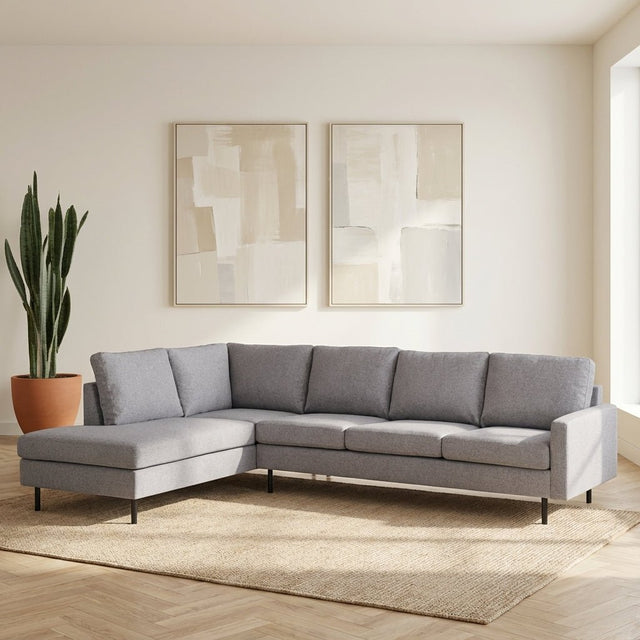 4-zits hoekbank Kobe stof grijs sfeerfoto in modern interieur