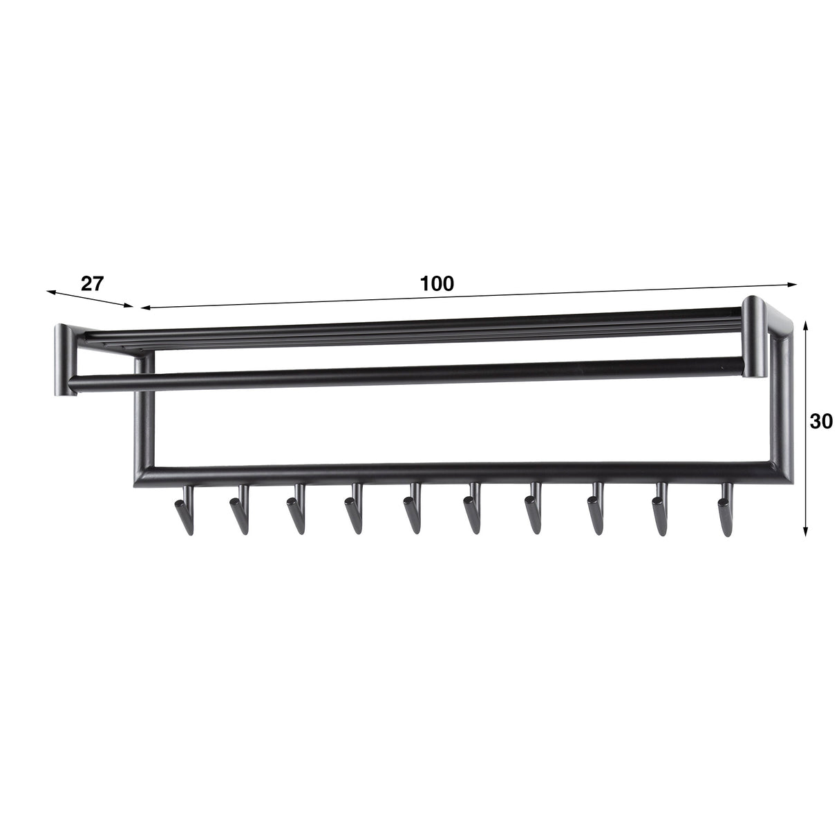 Coat rack Kym 10-Hook Dark Gray - With Rod 