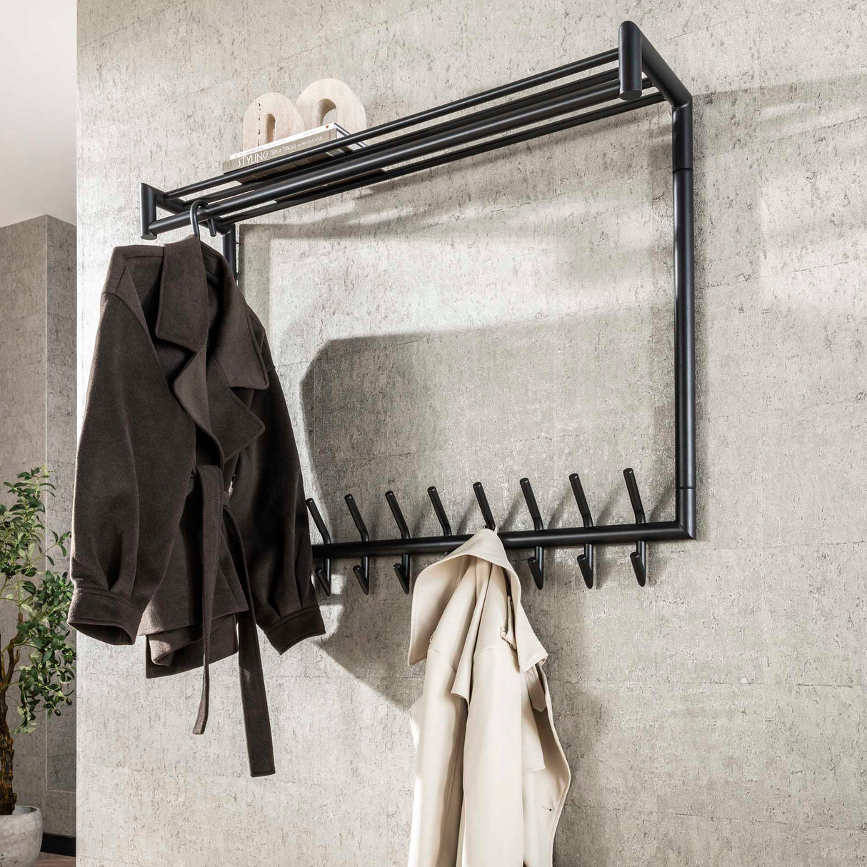 Coat rack Kym 20-Hook Dark Gray - With Rod 