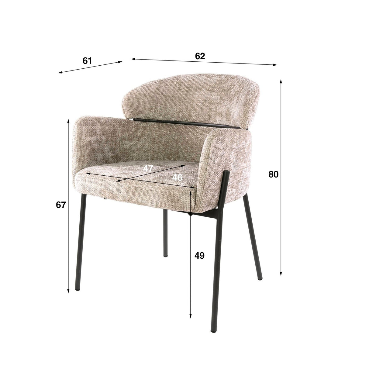 Dining chair Lola Bouclé fabric Sand color with round back and arm 