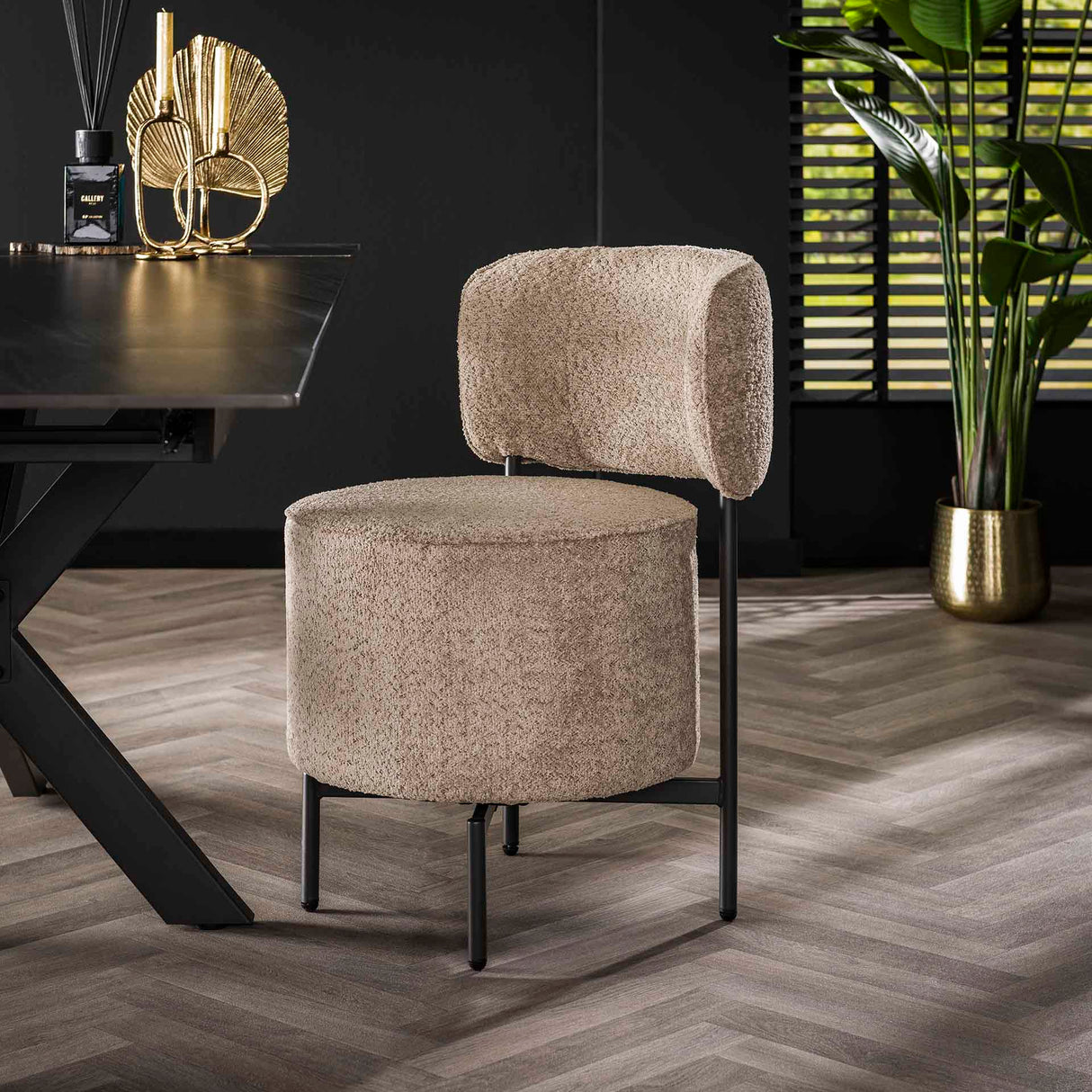 Set of 2 dining chairs Dante Bouclé sand and swivel 