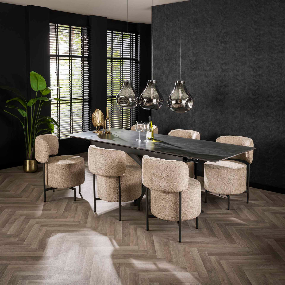 Dante Bouclé Dining Chair Sand Swivel - Without Armrests 