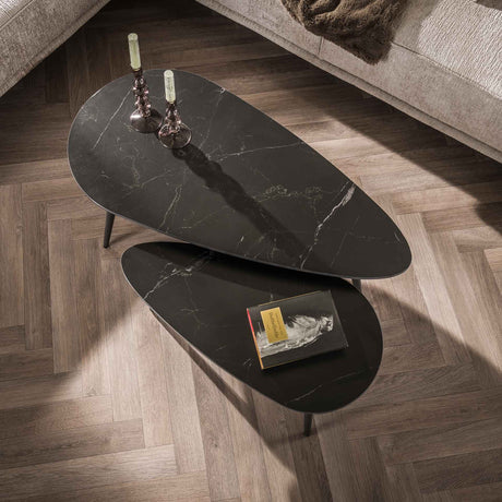 Set of 2 Sophie ceramic coffee tables with black marble effect 