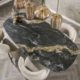 Eettafels - Eettafel Dolore 180x90 cm Deens Ovaal Marmerlook Zwart - Dimehouse