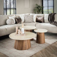 Coffee tables - Set of 3 round coffee tables Jimi travertine top with walnut base - Dimehouse