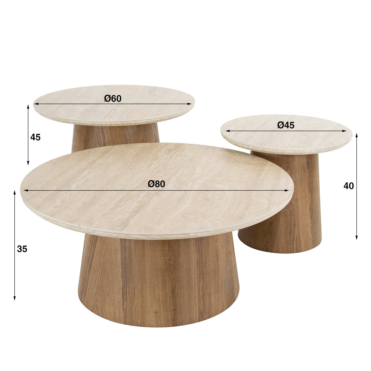 Trio Ø80 Coffee Table Set Ceramic Travertine 
