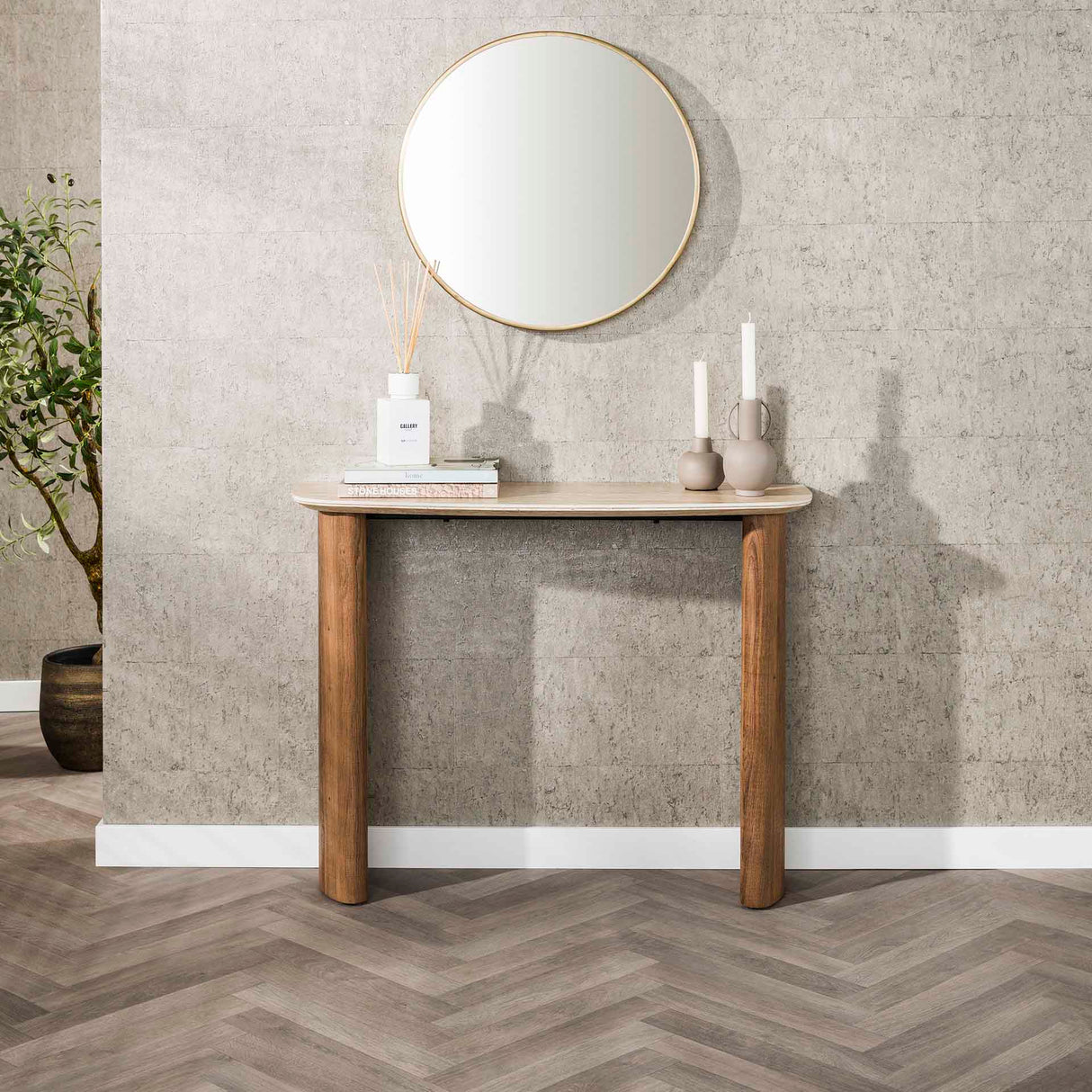 Monza Curved Cabinet Ceramic Travertine 100 cm 