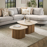 Coffee table set of 2 Rio Pebble-shaped Ceramic Wood 