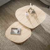 Coffee table set of 2 Rio Pebble-shaped Ceramic Wood 