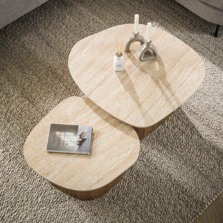 Coffee table set of 2 Rio Pebble-shaped Ceramic Wood 