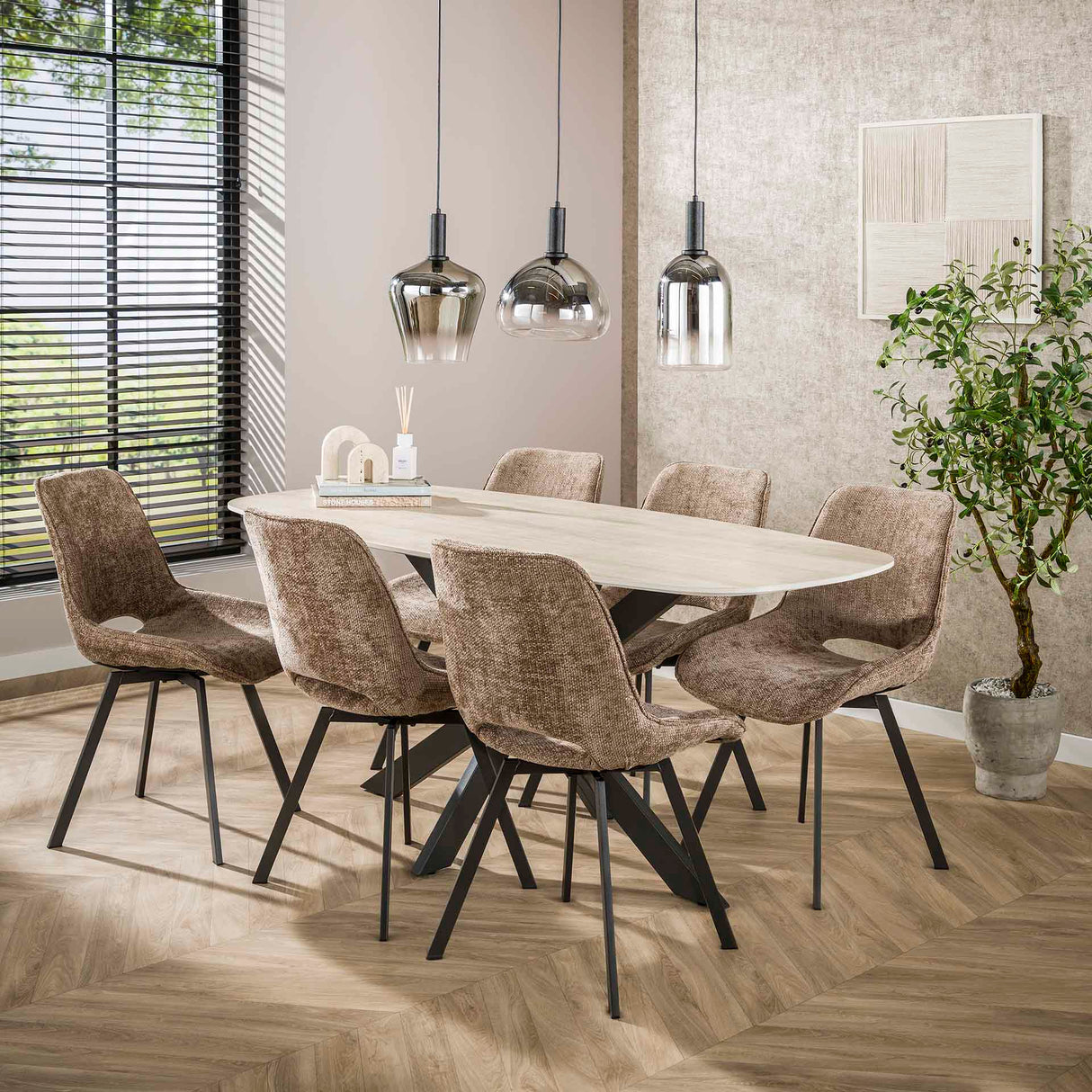 Aureo Oval Dining Table 180 cm Travertine Ceramic 